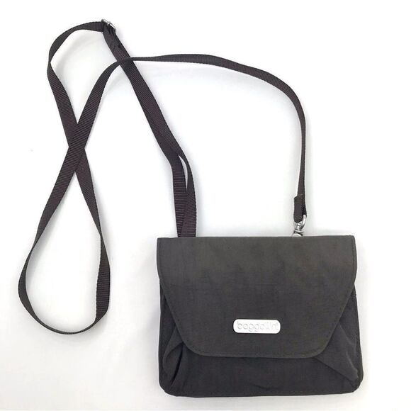 Baggallini Dark Brown Nylon Crossbody Travel Wallet Mini Bag - Picture 1 of 12